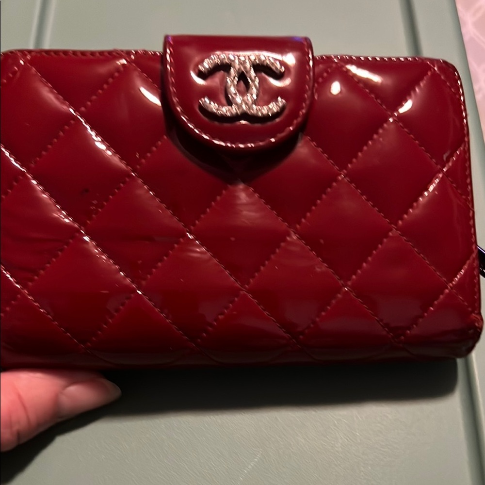 Chanel Burgundy Patent Quilted Wallet